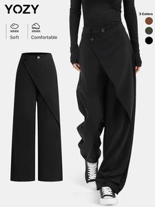 YOZY Women's Plain Asymmetrical Design Button Straight Leg Pants, Casual Fashion Comfy Trousers for Daily Wear, Ladies Bottoms for All Seasons, Fall & Winter Clothes