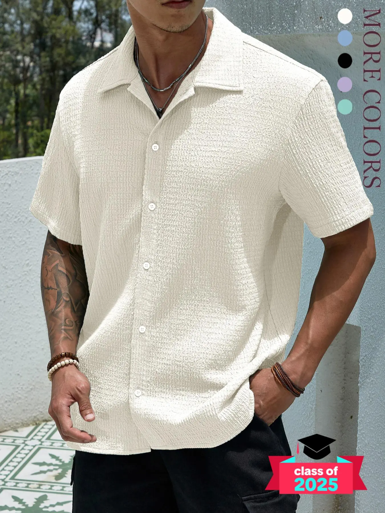 Men's Textured Button Front Shirt, Casual Regular Fit Short Sleeve Collared Top for Summer, Minimalist Basic Shirts for Men, Going Out Tops, Mens Shirts for Summer, Men's Summer Clothes for Streetwear, Menswear, Gifts for Dad, Menswear