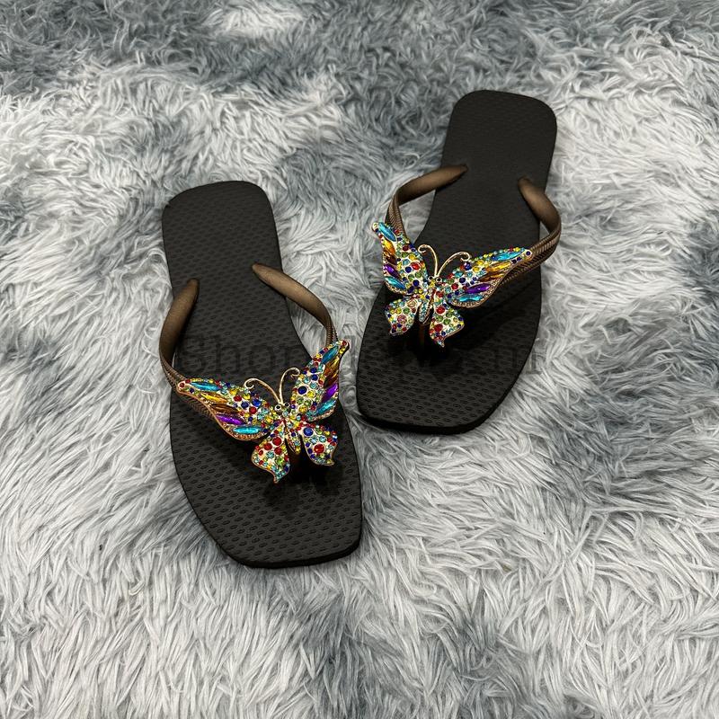 Dép xỏ ngón nữ charm Bứm đế cao su mũi vuông phong cách thời trang dễ thương thanh lịch Shoes DéP GiàY