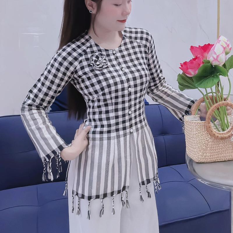 Bộ Quần Áo Bà Ba Khăn Rằn Cotton Loại 1 Thoáng Mát Có Size - Xưởng May Thủ Công [BOO6] - Nữ Top Women