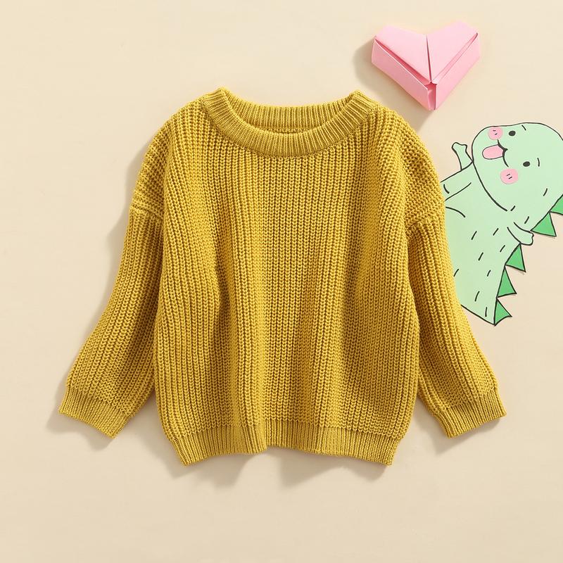 Toddler Baby Round Neck Sweaters, Winter Warm Long Sleeve Candy Color Knit Pullovers 2