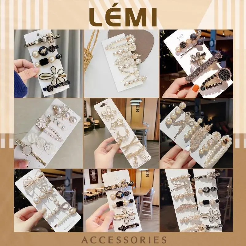 Sét 6 Kẹp Tóc Đính Đá chất liệu kim loại Nhiều Mẫu Mã Xinh Xắn Women