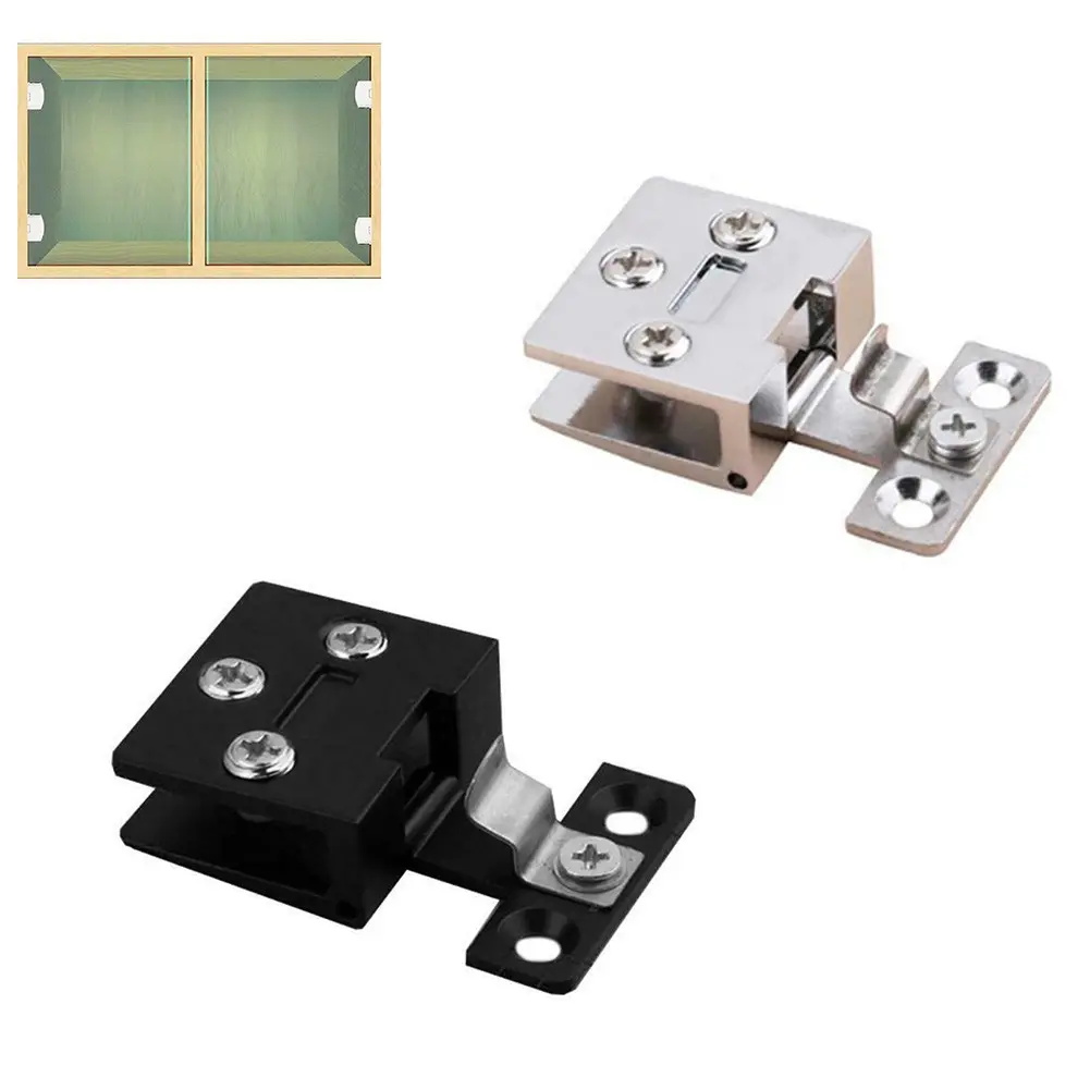 Glass Cabinet Door Hinge Cupboard Display Cabinet Gate Clamp Furniture Hardware Hinges With Screws For 5-7mm Glass Door Hinges
