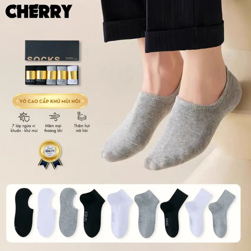 Set tất nam nữ thấm hút mồ hôi khử mùi cao cấp, vớ cotton thấm hút mồ hôi  thoáng khí-Cherry Shop