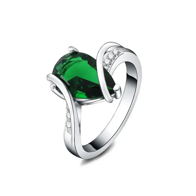 Nhẫn bạc Sterling 925, đồ trang sức, ngọc lục bảo nhân tạo 0