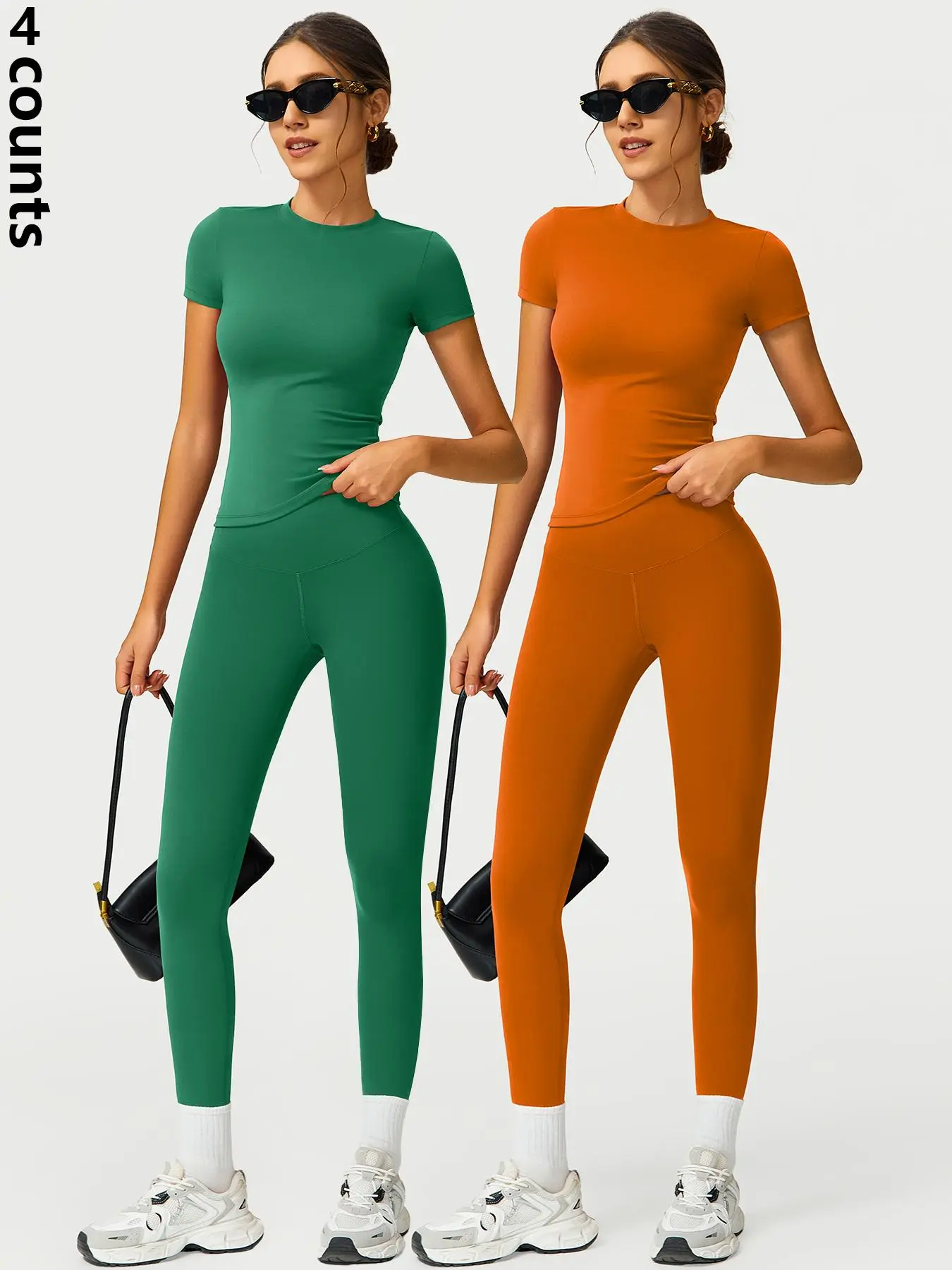 Women's High Waist Leggings Tracksuit Set, Sporty Comfy T-shirt & Skinny Pants for Yoga Gym Workout, Ladies Summer Sportswear, Gym Wear, Workout Sets Women