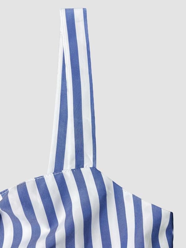Women's Solid Color / Stripes Print Cut Out  Romper, Casual Fashion Romper for Summer, Women's Clothes for Beach Holiday 7