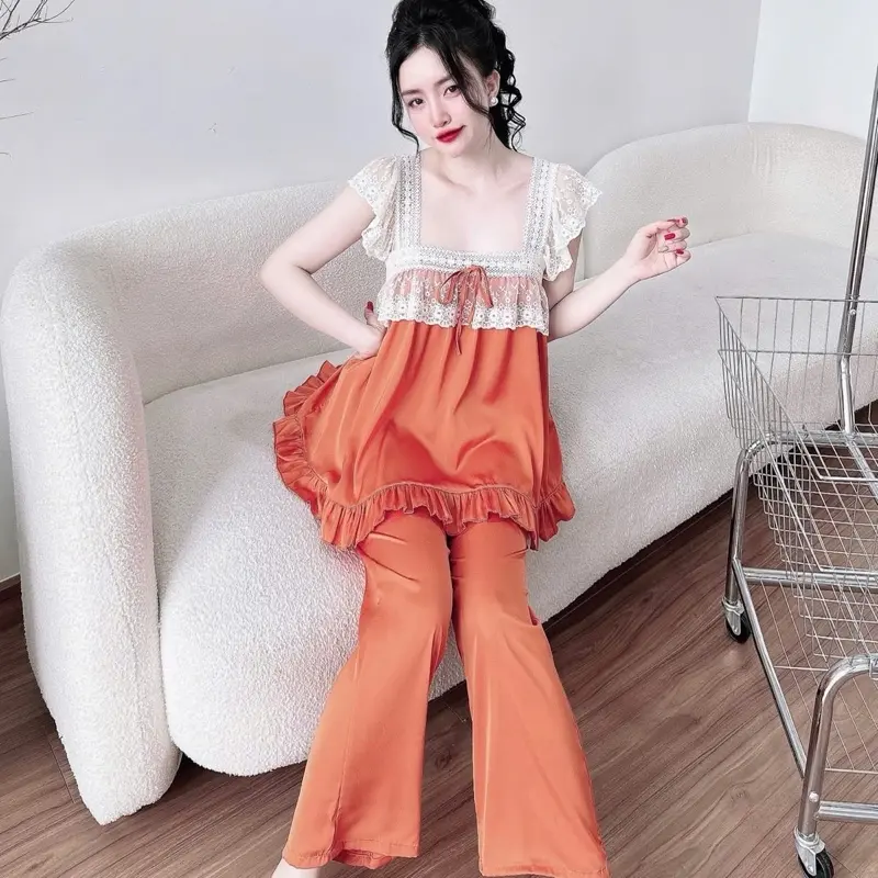 Cánh tiên ren lụa latin tơ tằm sau có thun, có túi sâu may kỉ 40-70kg quần ống suông