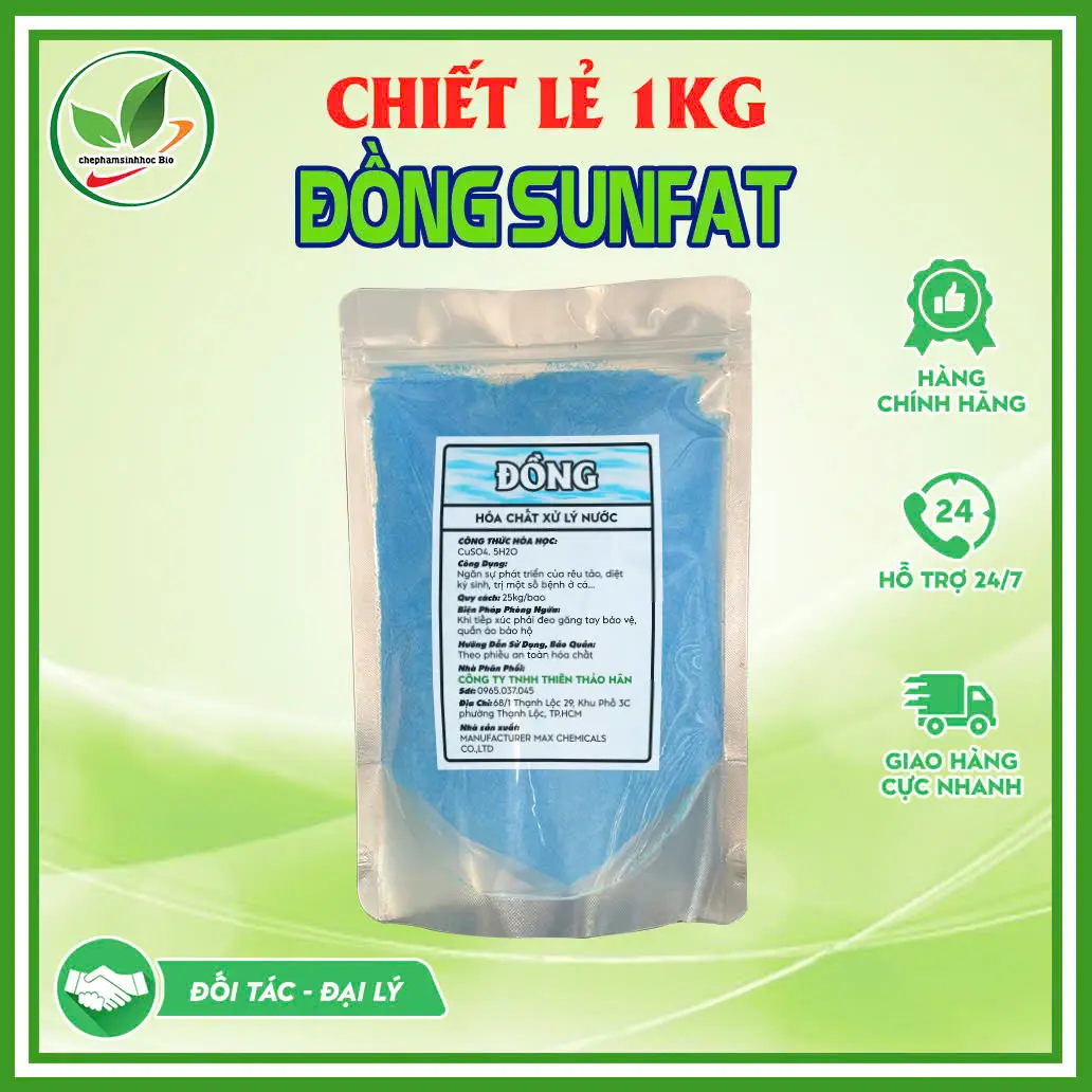 Đồng Sunfat CuSO4.5H2O chiết lẻ Túi 1kg