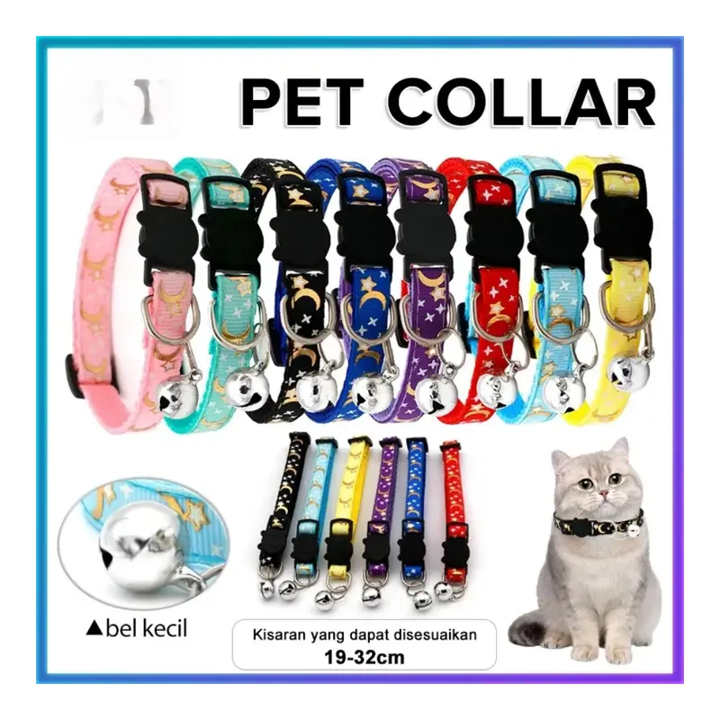 Kalung Lonceng Kucing Anjing Motif MOON & STAR (GESPER KEPALA KUCING) 0