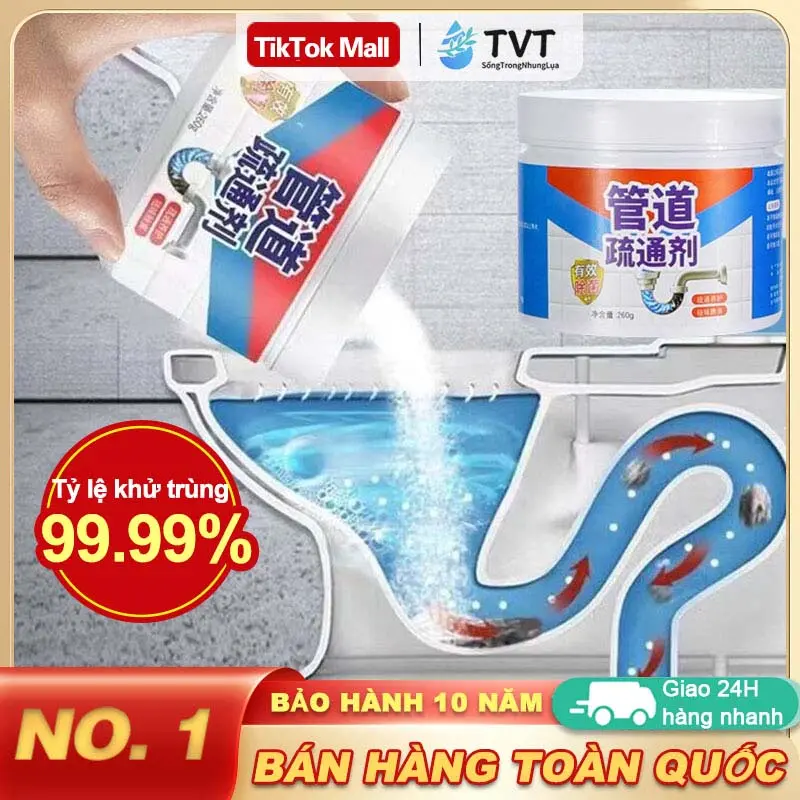 TVT Bột sinh học đa năng, bảo vệ đường ống bồn rửa mặt, chậu rửa bát, khử mùi hôi siêu nhanh, an toàn 260 gr