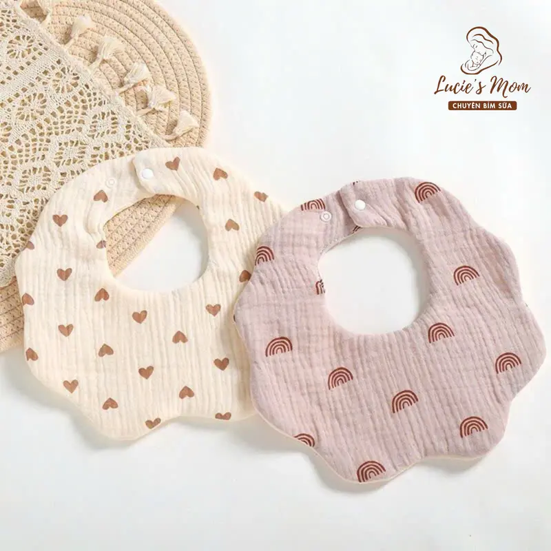 Yếm Xoay Vải Muslin Cao Cấp 4 Lớp Cúc Bấm Hoạ Tiết Siêu Dễ Thương, Thấm Hút Tốt Cho Bé Xô Muslin - LUCIE'S MOM 6