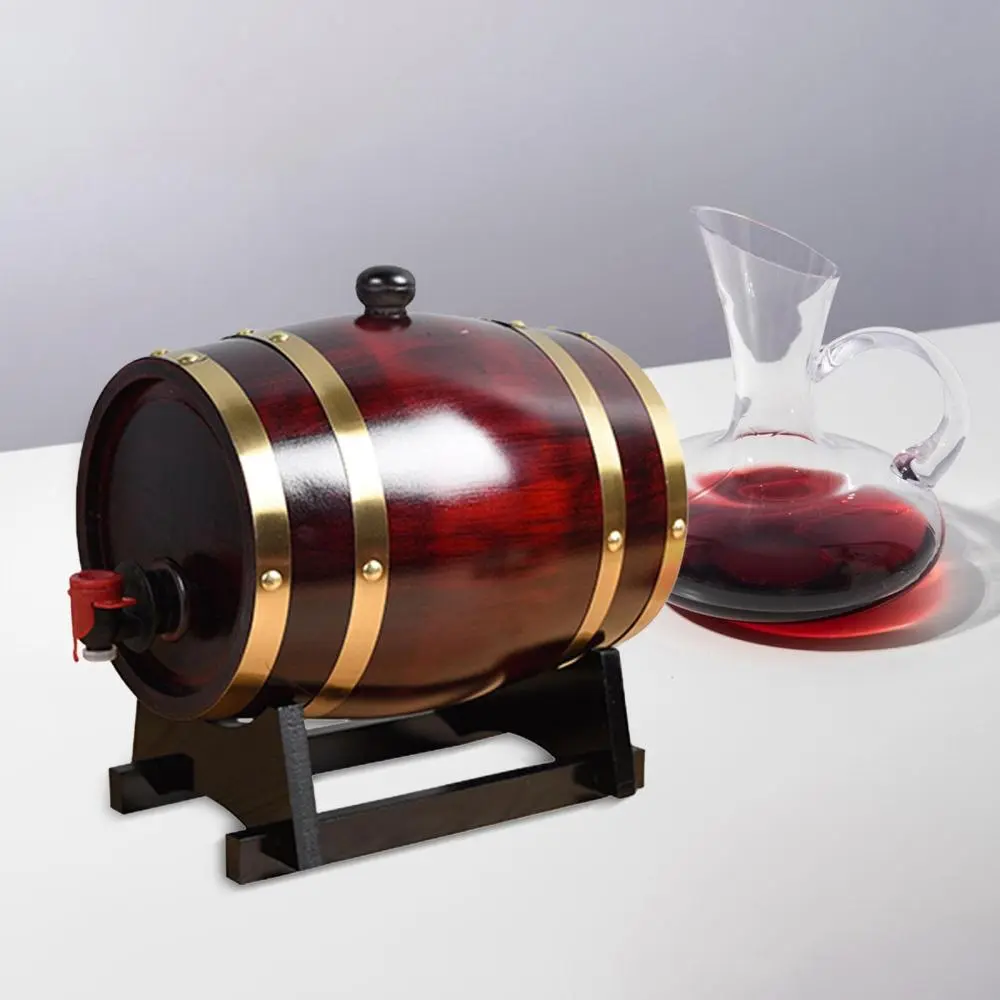 1 Gallon Oak Aging Barrel (5 Liter) with Stand Wood Beer Storage Equipment Wine Barrel for Bar Cocktails Honey Liquor Bar Decor