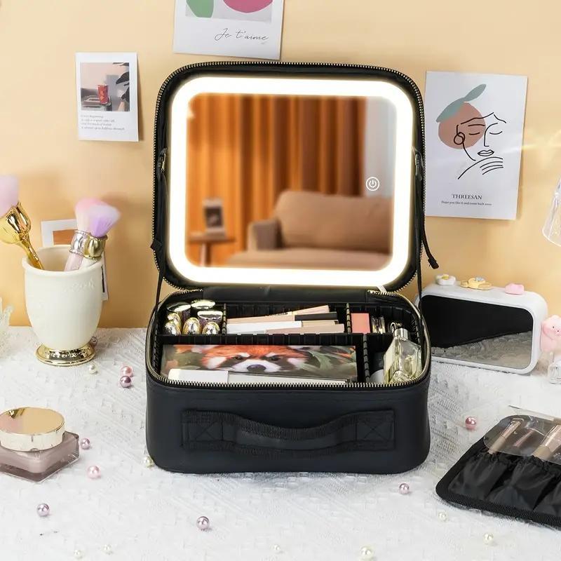 Product Introduction of Portable Makeup Bag with Full Screen Mirror, Large Capacity Cosmetic Storage Bag, Summer Cosmetic Gift for Women, Professional Travel Makeup Organizer 6