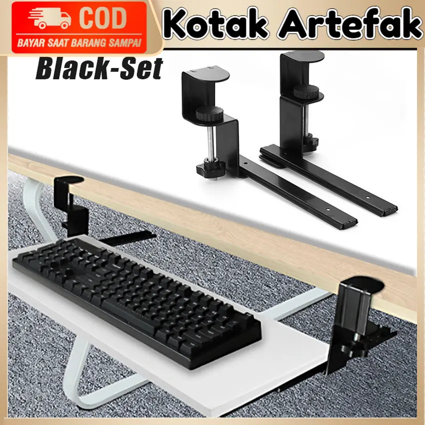 2Pcs Bracket Jepit Meja Keyboard Tray Clamp Sliding Desk Mount Deskmount Underdesk Keyboard Rail Extender Meja Extension