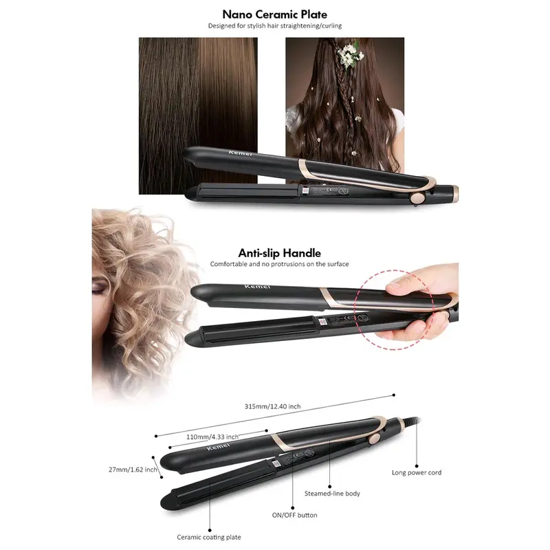 Catok Rambut 2in1 Infrared KM-2219 Lurus dan Curly black catokan straightener 5