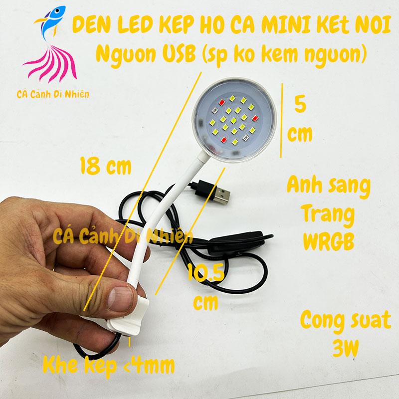 Đèn led kẹp hồ cá MINI kết nối USB 20 LED WRGB màu trắng cho hồ bể cá tròn (ko kèm củ sạc)