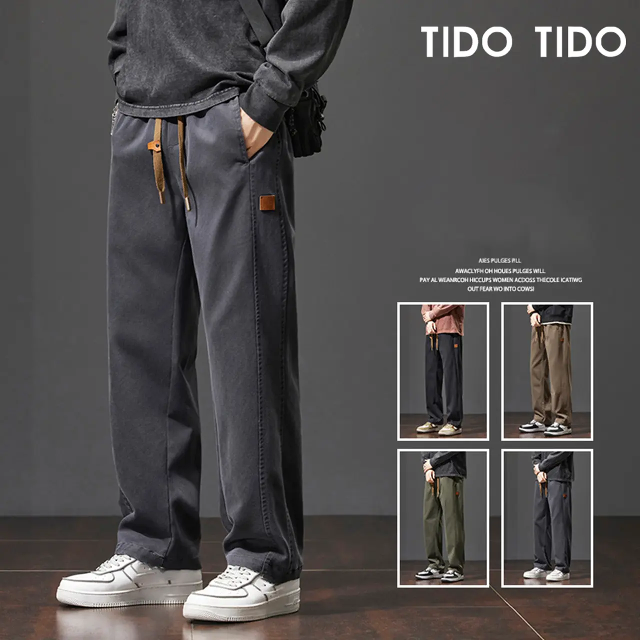 American Straight Loose Cargo Pants Men's Spring and Autumn New Fashion Trendy Streetwear Trouser Versatile Casual Sports Pants Comfort Wide Leg Mopping Menswear
