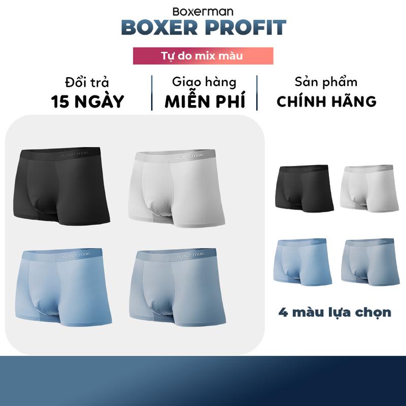 Quần boxer nam PROFIT combo 3 quần sịp nam thun lạnh co giãn thoáng khí kháng khuẩn cao cấp BOXERMAN Menswear Quần Lót