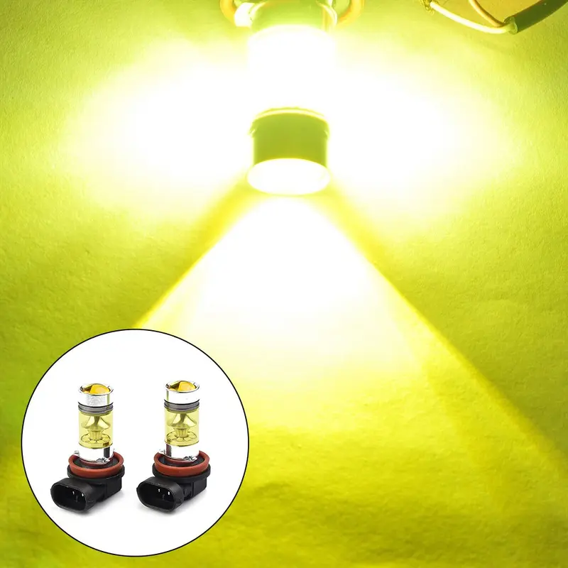 Bóng đèn LED sương mù màu vàng, 2x H11 H8, 4300K, 100W, 1500LM, Siêu sáng, DRL, Hàng Có Sẵn 7