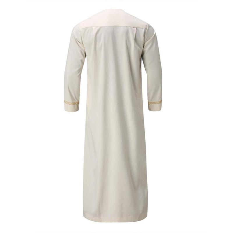 Product Introduction of Men'S Muslim Shirt Kaftan Islamic Royalty Dubai Robe O-Neck Long Sleeve Retro Tunics Abaya Arabic Traditional Costume Men'S Robe 16