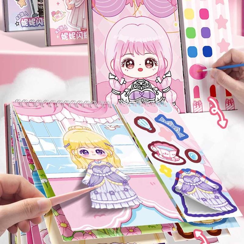 Creative Multicolor Dress Up Scene Stickers Stress Relief Papper Clothes Coloring Book Makeup Decals Clothes Coloring Makeup Dressing Stickers for Kids Adult 7