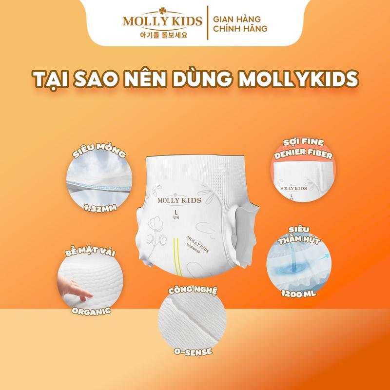 Product Introduction of [KHÔNG QUÀ] 3 BỊCH Tã Bỉm Dán/Quần MOLLY KIDS Công Nghệ Đai Chun Mềm Mịn Siêu Thấm Hút Dịu Da Size NB->4XL từ 4kg-20kg 5