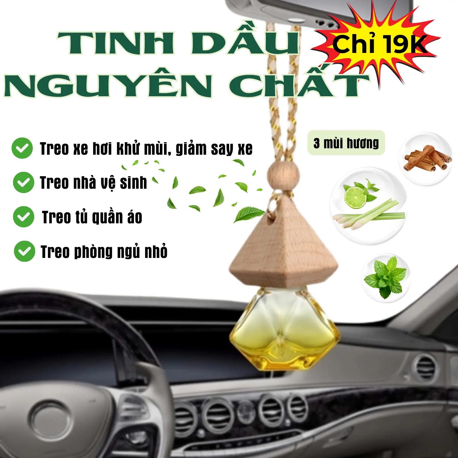 Tinh Dầu Sả Chanh Nguyên Chất Treo Xe Hơi, Treo Phòng, Tủ Quần Áo -  Khử Mùi Thư Giãn 8ml  Dầu Thơm Phòng Treo Tường dau