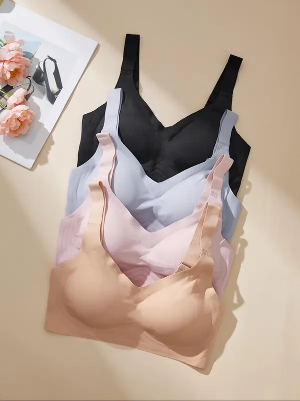 Women's Solid Wireless Bra, Breathable Comfortable Detachable Pads Bra, Gym Clothes, Softness Women's Lingerie for All Seasons 2