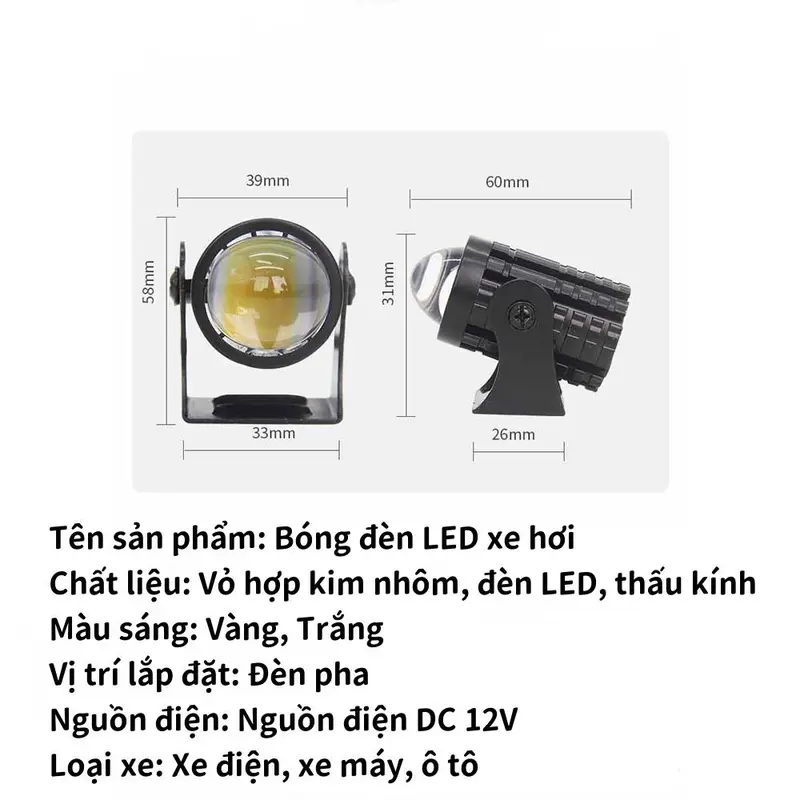 Đèn bi mini L7, Đèn pha xe máy, xe điện, 12-80v,Đèn pha bi xe máy, 【Trong vòng 1 năm, nếu hàng hóa bị hỏng, sẽ được đổi mới miễn phí】2 chế độ ánh sáng vàng/trắng, Đè，ledt 40，n pha Led L7, công suất 3000 lumens，vn đầy màu sắc nhấp nháy nhanh đèn 8