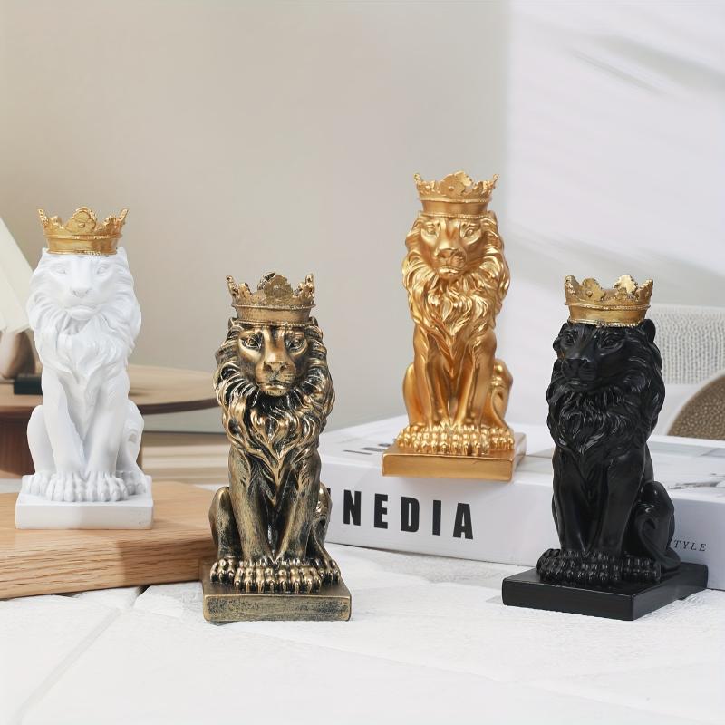 1pc Majestic Crowned Lion Statue - Rustic Royal Resin Figurine for Indoor and Outdoor Decor - Mantel, Bookshelf, Office Accent, Regal Animal Sculpture with Premium Details Room Ornaments 0
