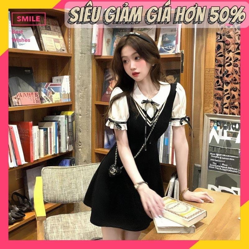 【NGÀY SALE CUỐI CÙNG set váy ngắn tiểu thư nữ  13 14 tuổi xinh nhẹ nhàng polo basic hàn quốc chuppy  Màu Đen Dress Kem Voi Women  10057 váy  tiệc  Nhung Voan