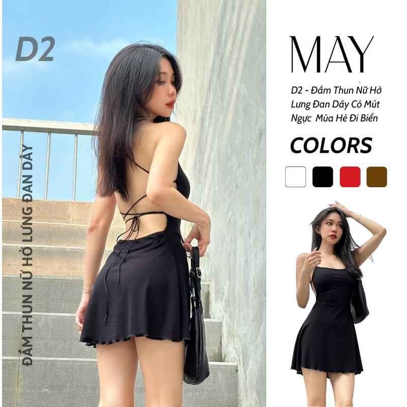D2 - Đầm Thun Nữ Hở Lưng Đan Dây Có Mút Ngực Gợi Cảm Mùa Hè Đi Biển Đen Women