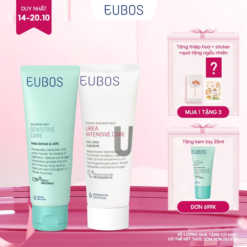 Combo Kem Dưỡng Da Tay EUBOS 75ml Và Kem Nứt Gót Dưỡng Da Chân UREA 10% Foot Cream 100ml, Dưỡng Ẩm Chuyên Sâu An Toàn Cho Da Nhạy Cảm