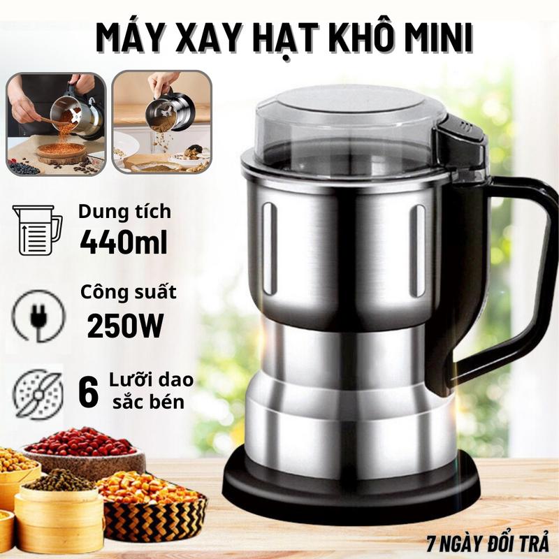 Máy Xay Hạt Khô Tiện Lợi, Cối Xay Inox Lưỡi Dao 6 Cánh Giúp Xay Mịn Các Loại Ngũ Cốc, Gia Vị, Hạt Cà Phê