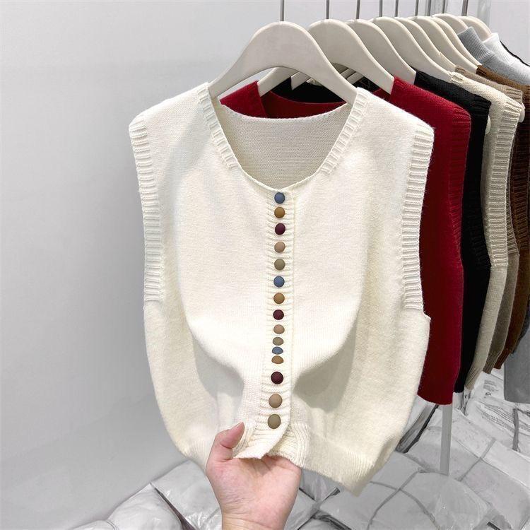 Áo Vest Cổ Tròn, Dệt Kim, Dành Cho Nữ, Dáng Rộng Vừa Vặn, Thời Trang, Thích Hợp Cho Mùa Xuân Và Mùa Thu, Váy Băng Quấn Áo Len gile  cổ  tròn 2