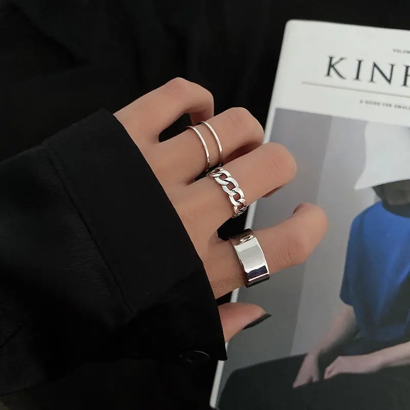 COMBO Bộ 3 Nhẫn UNISEX Nam Nữ Kiểu Hở Có Thể Điều Chỉnh Kích Cỡ Cá Tính Thời Trang Màu Bạc Basic Phụ Kiện Trang Sức Độc Đáo NA-15 1