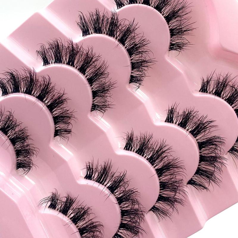3D Fluffy False Eyelashes, 5 Pairs Wispy Cat Eye Faux Cluster Lashes, Natural Curling Eye Makeup Strip Lashes for Women & Girls Eye Makeup Enhancement 4