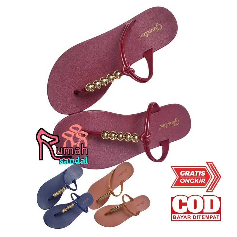 SANDAL JEPIT WANITA MOTIF MANIK EMAS GLANZTON JLT L1913 SENDAL CEWE 0