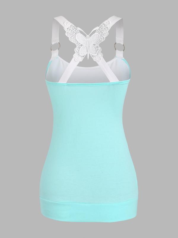 Women's Butterfly Appliques Criss Cross Backless Cami Top, Casual Draped Cowl Neck Sleeveless Top, Women's Summer Clothes for Daily Wear 1