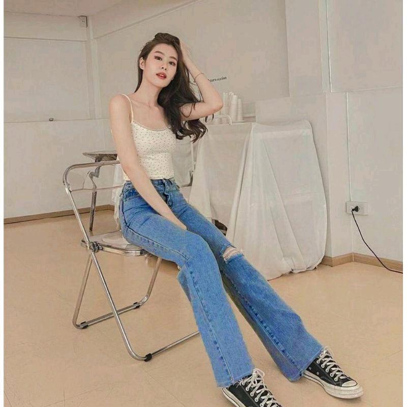 CLARA HIGHWaist KULOT JEANS LOOSE RIPPED PREMIUM Basic High Panjang  Wanita  Celana biru  denim  outfit 4