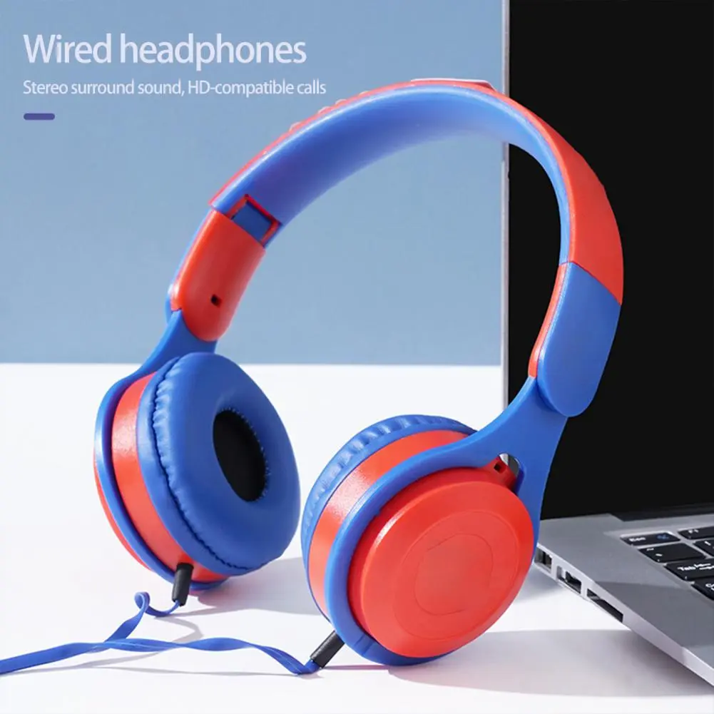 High Quality Children Wired Headphone Stereo Surround Mega Bass HD-compatible Call Folding Student Headset with Microphone for Gaming Online Class