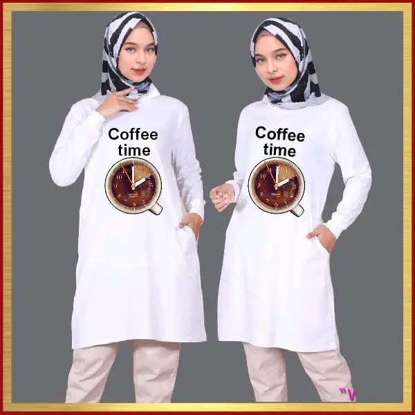 KAOS TUNIK WANITA COFFE TIME UKURAN XL FIT TO XXL-3XL