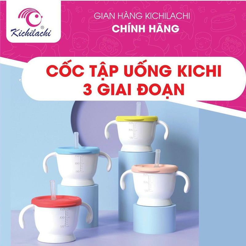 Cốc Tập Uống Nước Kichilachi, Cốc Tập Hút 3 Giai Đoạn Có Vạch Chia 150ml Cho Bé Chất Liệu An Toàn Silicone