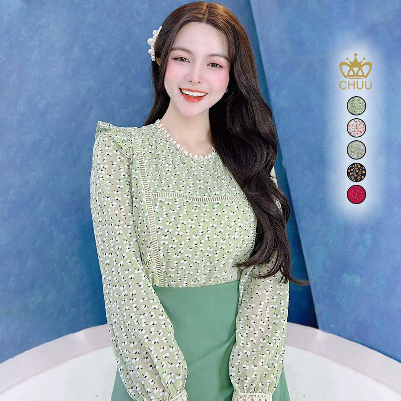 Áo sơ mi nữ tay dài kiểu cổ ren dọc ume CHUU A1767