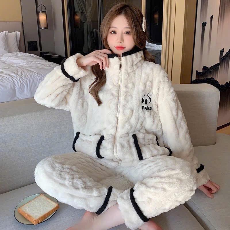 Product Introduction of Bộ Bông Gấu Panda áo khoác khoá kéo Bộ Pijama mặc nhà bông dày mềm ấm màu đông 2