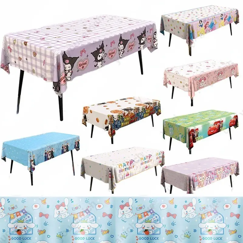 Sanrio Cinnamoroll Tablecloth Disposable Table Cloth Kuromi Anime My Melody Theme Kids Happy Birthday Party Supplies Decoration Plastic Table Cover