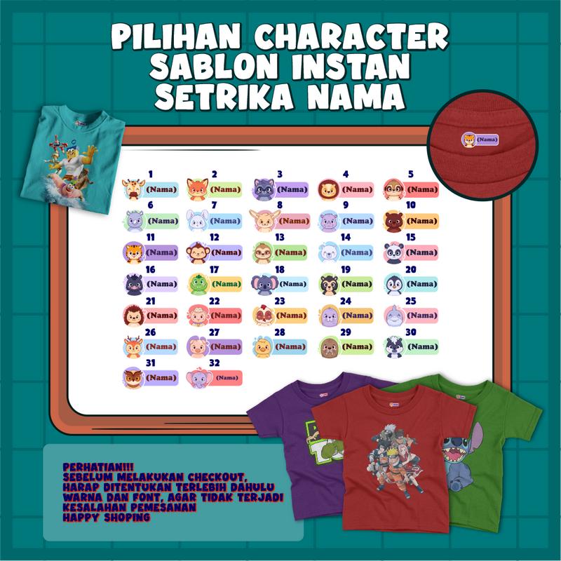 Sablon Setrika Label Nama Baju Dan Seragam Sekolah Character 3
