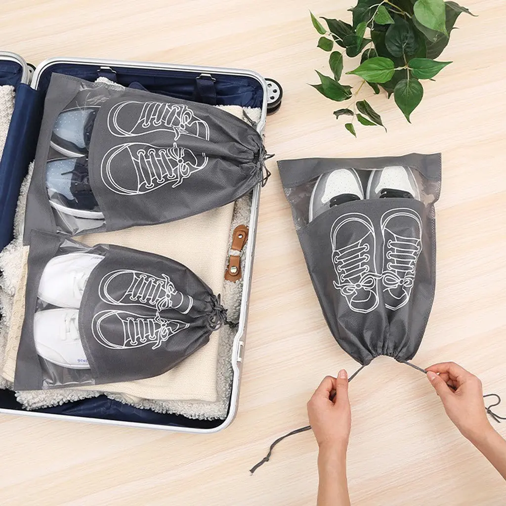 Túi vải đựng giày dép có dây rút chống bụi bẩn du lịch size 32x44cm nhiều màu