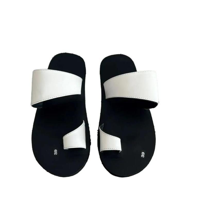 sandaldongnai Dép xỏ ngón đế bệt , quai trắng nền đen size từ 35 nữ đến 45 nam Đế Bằng Cao Su Nhung Đồng
